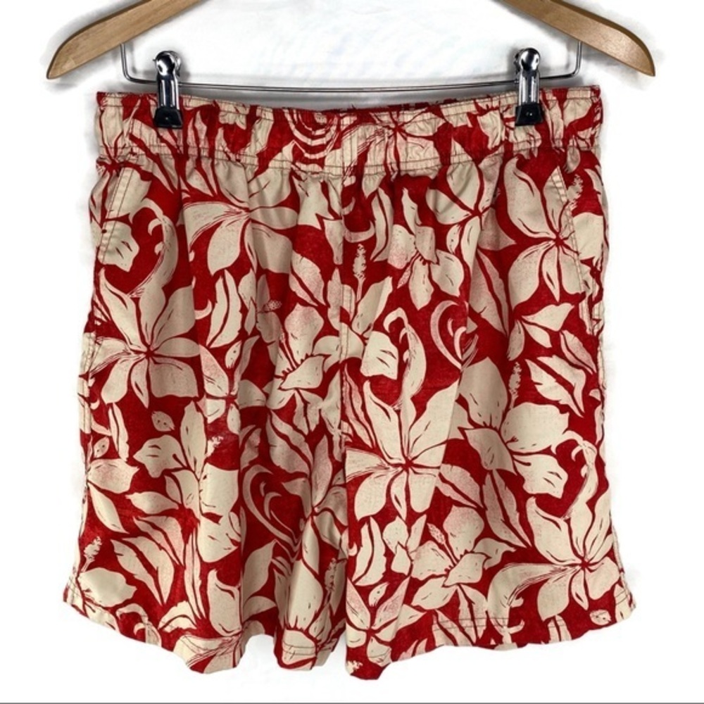 OP Burnt Orange Hawaiian Print Swim Trunks Large